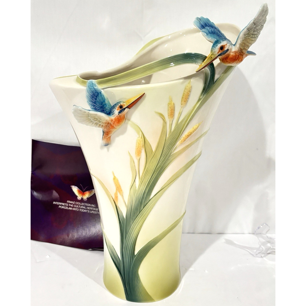 Franz Porcelain Kingfisher Vase Iridescence Collection FZ01190 NIB